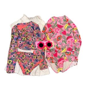 Tropical Floral Kids Bikini Set with Cover and Sunglasses